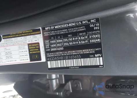 2018 Mercedes-Benz Gle 4Matic из США, поврежденный, VIN 4JGDA5HB1JB165655